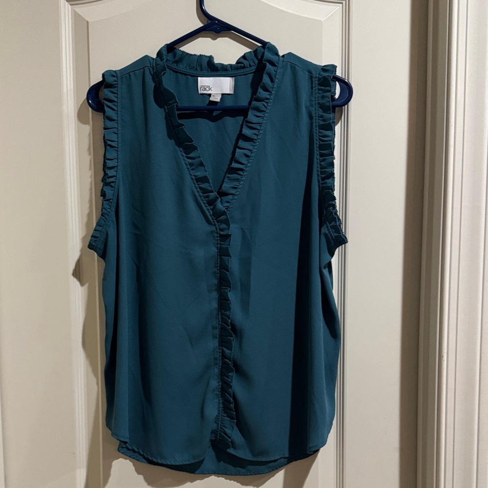 Nordstrom Teal Ruffle Trim Blouse